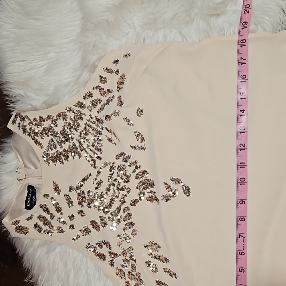 Bebe | Cream Sequined Special Occasion Dress - Picture 9 of 9